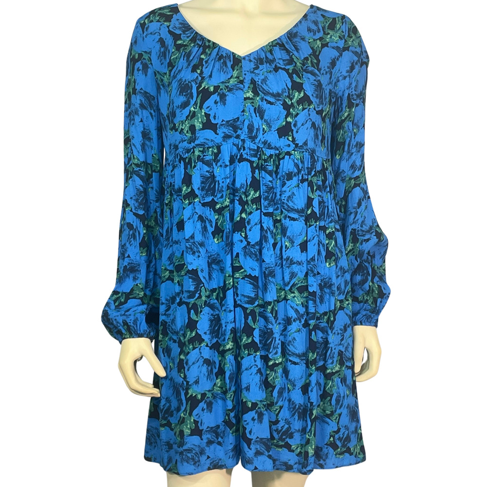 Primark Sz 8 Babydoll Dress Puff Sleeves V-Neck Cottagecore Romantic Blue Floral